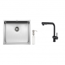 Auralum - AuraLum Évier de Cuisine Inox 1 Bac 50*43*18CM avec Distributeur de Savon+Robinet de Cuisine Noir Douchette Extractible à 2 Jets