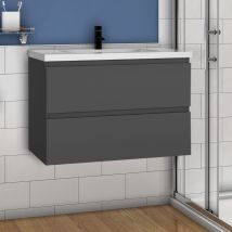Ocean Sanitaire - Ocean 79(l)x44.5(w)x52(h)cm Meuble Salle De Bain Anthracite Avec 2 Tiroirs À Une Fermeture Amortie Avec Une Vasque À Suspendre
