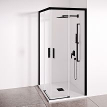 Bellobath - Cabine De Douche 2 Portes Coulissantes + 2 Panneaux Fixes - Verre Trempé 6 Mm - Noir Mat -largeur Ajustable 117-119 X 87-89 Cm -hauteur 