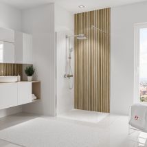 Schulte Panneau Mural 100x255 Cm, Revêtement Pour Douche Et Salle De Bains, Placement Facile, Décodesign, Japandi, Effet Tasseaux, Bois Chêne Vertical