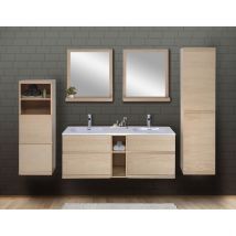 Mob In - Meuble Sous Vasque Chêne Avec Plan Résine Enio 140cm + Miroir + 2colonnes