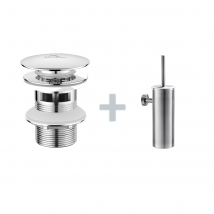 Auralum Porte Brosse Toilette Acier Inoxydable Brosse WC Mural +Bonde Lavabo Bonde Pop-up avec Trop-plein Automatique Universelle
