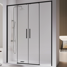 Kassandra - Paroi de douche 2 verres fixes + 2 portes coulissantes DELTA noir mat 169-171.6 cm