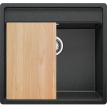 Evier D'angle En Granit Graphite 56x53cm, 1 Bac + Kit De Vidage + Planche À Découper, Évier À Encastrer Au Meuble 60cm - Bergen Low Cut De Primagran