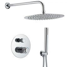 Valaz Douche Monocommande Encastrable Avec Bouton Mural Rond Chromé Série Andarax - 20cm