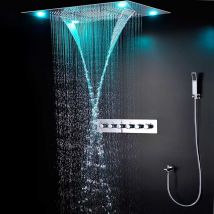 Kroos - Composition De Douche Thermostatique Avec Ciel De Pluie Led Et Chromothérapie - 80x60 Cm