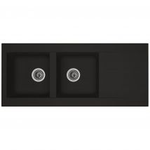 Moderna - Evier À Encastrer Einna En Résime Pimc Noir Uni, 2 Cuves, 1 Égouttoir, L100cm