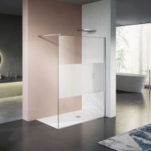 Grand Verre Paroi De Douche 100x200 En Verre À Bande Givrée Au Centre Livrée Avec Barre 140cm Chromée