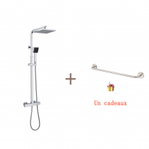 Auralum Max Système De Douche Carré Colonne De Douche Avec Mitigeur Thermostatique,corps En Laiton+60cm Porte-serviettes Salle Bain En Inox 304