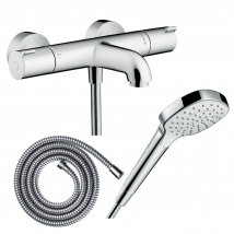 Hansgrohe - Pack mitigeur bain thermostatique HANSGROHE Ecostat 1001CL + Flexible Metaflex + Pommeau Croma Select E EcoSmart blanc/chromé