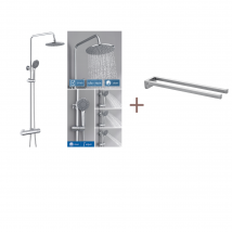 Auralum Max - Colonne Douche Thermostatique Chromé,hauteur Réglable,douchette Avec 3 Jets D’eau+porte-serviettes Deux Bras,pour Salle Bains /cuisine,