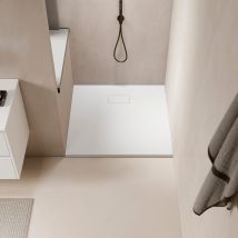 Stano - Receveur De Douche 90 X 90 Cm Extra Plat Piatto En Solicast Surface Ardoisée Blanc