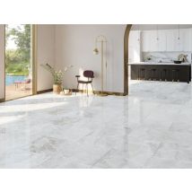 Carrelage Sol / Mur Effet Marbre Blanc Vanya L.60 X L.120 Cm Full Lappato Limcaro