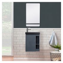 Mob In - Meuble Lave-mains Hampton Gris Avec Vasque Noire + Miroir