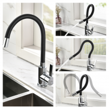 Mitigeur Cuisine Auralum Max Noir Flexible Bec Haut Orientable Librement Robinet Évier Laiton Mémoire Forme Robinet Evier Monotrou Eau Chaude/ Froide