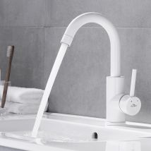 Auralum Max Robinet De Lavabo Blanc Rotation À 360°mitigeur Salle De Bain Avec Barboteur Démontable, Eau Froide Et Chaude,eu Modèle