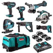 Combopack 7 Outils 18v Lxt (5x5,0 Ah) Dans Sac À Roulettes - Makita Dlx7013pt1
