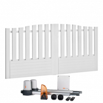 Gefradis - Portail Battant Électrique Pvc Blanc H145 X L300 Alençon Chapeau De Gendarme