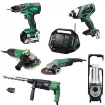 Lot Perceuse + 6 outils -2 batteries 18V 5Ah Hitachi/Hikoki