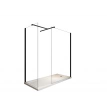 Laneri - Paroi De Douche Angulaire Type Walk-in 8mm Avec Verre Transparent Cadre Noir Mat 90x70