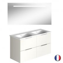 Burgbad - Meuble double vasque 120 cm BURGBAD Olena blanc brillant + miroir