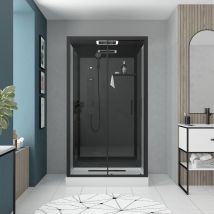 Galedo - Cabine De Douche Hydromassante 115x90x218 Cm - Porte Coulissante - Fonds & Profilés Noir Mat