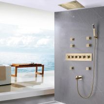 Kroos - Composition De Douche Thermostatique Multifonctions À Led Doré Brossé - 600x800 Mm