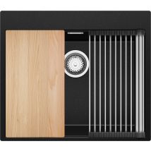 Evier Cuisine En Granit Noir Métallisé 58x50cm, Lavabo 1 Bac + Kit De Vidage + Accessoires, Évier À Encastrer Au Meuble 60cm - Oslo Top De Primagran
