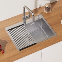 Auralum Évier de Cuisine 1 Bac Brossé