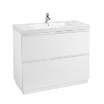Meuble De Salle De Bain À Poser Lander Roca Dimensions 100 Cm Couleur Blanc Brillant Miroir Sans Miroir Colonne De Rangement Sans Colonne