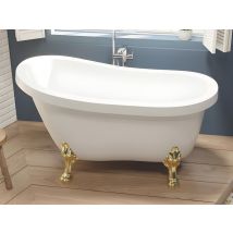 Vente-unique - Baignoire Îlot Rétro Avec Pieds De Lion Dorés - 200 L - 145 X 74 X 77 Cm - Blanche - Nisos Ii