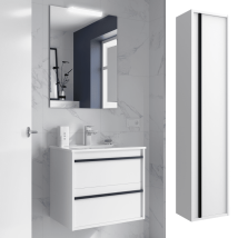 Salgar - Meuble De Salle De Bain Dimensions 60 Cm Couleur Blanc Mat Miroir Avec Miroir + Led Colonne De Rangement Avec Colonne