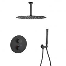 Valaz Douche Thermostatique À Encastrer Au Plafond Rond Noir Mat Série Jucar - 20cm