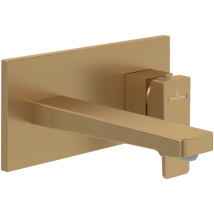 Villeroy & Boch - Mitigeur Lavabo Mural Villeroy Et Boch Architectura Square Avec Vidage Push Open Brushed Gold