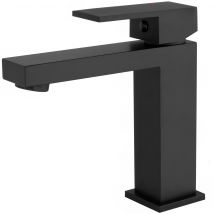 Valaz Robinet De Lavabo Monocommande Carré Noir Mat Avec Ouverture Eau Froide Série Muga