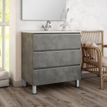 Cosyneo - Meuble De Salle De Bain 70cm Simple Vasque - 3 Tiroirs - Sans Miroir - Palma - Ciment (gris)