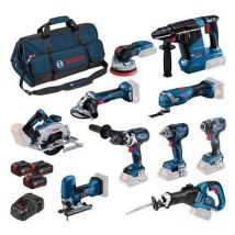 Pack 10 Outils 18v - Bosch 0 615 A50 04g Professional - Livré Avec 3 Batteries 18v 5.ah Li-ion + Chargeur Et Sac De Transport