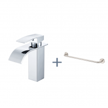 Auralum Max Robinet De Lavabo Cascade Chromé,avec L'eau Froide/chaude,en Inox 304+60cm Porte-serviettes Salle Bain Auto-adhésif/perçage En Inox 304