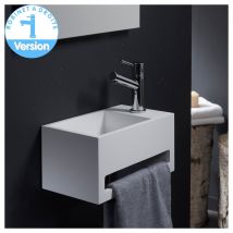 Planetebain - Lave-mains gain de place en solid surface Prato 33x18 cm avec porte-serviette