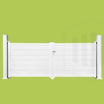 Clotures Et Occultation - Portail aluminium 2 vantaux SHELBY blanc Haut 140 x Larg 300 cm - Remplissage lames horizontale