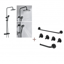 Auralum Max - Colonne Douche Noir Avec Mitigeur Thermostatique De 38°c,réglable Hauteur,pommeau Main 3 Jets+ensemble Salle Bain Accessoire 6 Pièces,