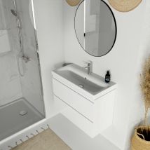 Planetebain - Meuble Salle De Bain-80x37.5cm-gain De Place-blanc Brillant-moduo Slim