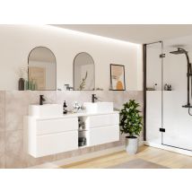 Vente-unique - Meuble De Salle De Bain Suspendu Avec Double Vasque - Blanc - 150 Cm - Magdalena Ii