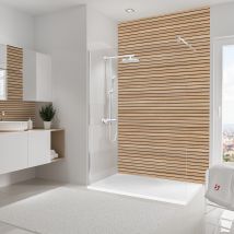 Schulte Panneau Mural 150x255cm, Revêtement Pour Douche Et Salle De Bains,placement Facile, Décodesign, Japandi, Effet Tasseaux, Bois Chêne Horizontal
