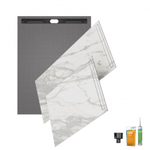 Receveur À Carreler 180 X 90 Wedi Fundo Riolito Neo + Revêtement Top Marble White + Colle + Écoulement Vertical + Kit Étancheité