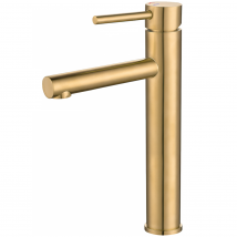 Valaz Robinet De Lavabo Haut Or Mat Avec Ouverture Eau Froide, Bec Droit Monocommande, Série Nansa Or Brossé