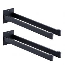 Auralum Max 2pcs Porte Serviettes Salle Bain,double Porte-serviettes Adhésif/percage,support Serviette Deux Bras Murale Pour Salle Bain Cuisine,noir
