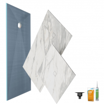 Wedi - Receveur de douche à carreler 180 x 90 WEDI Fundo primo + revêtement Top marble white + colle + bonde verticale + kit étancheité