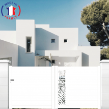 Portail Packit - Portail aluminium coulissant découpe laser en kit dimensions L.4000 (entre piliers) X H.1500 mm Couleurs Blanc (RAL 9010)