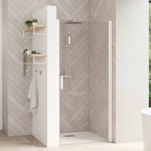 Porte De Douche Réversible Pivotante À 180° Kinedo Smart Design Sans Seuil (norme Pmr) Largeur 70cm Hauteur 2,05 M Profilé Blanc Verre Transparent